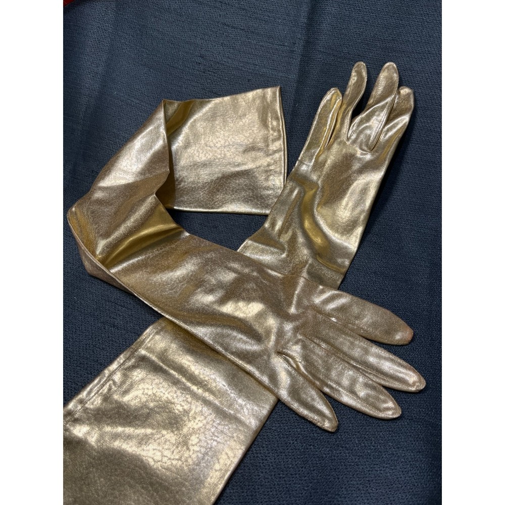 Vintage 60s Hansen Gold Lame' Ladies Opera Length Gloves Size 6 1/2